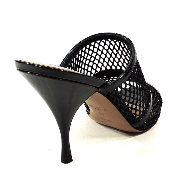 ALAIA 🇮🇹 WOMEN'S BLACK LEATHER AND FABRIC FASHION COMFORT MULES - Picture 5 of 9